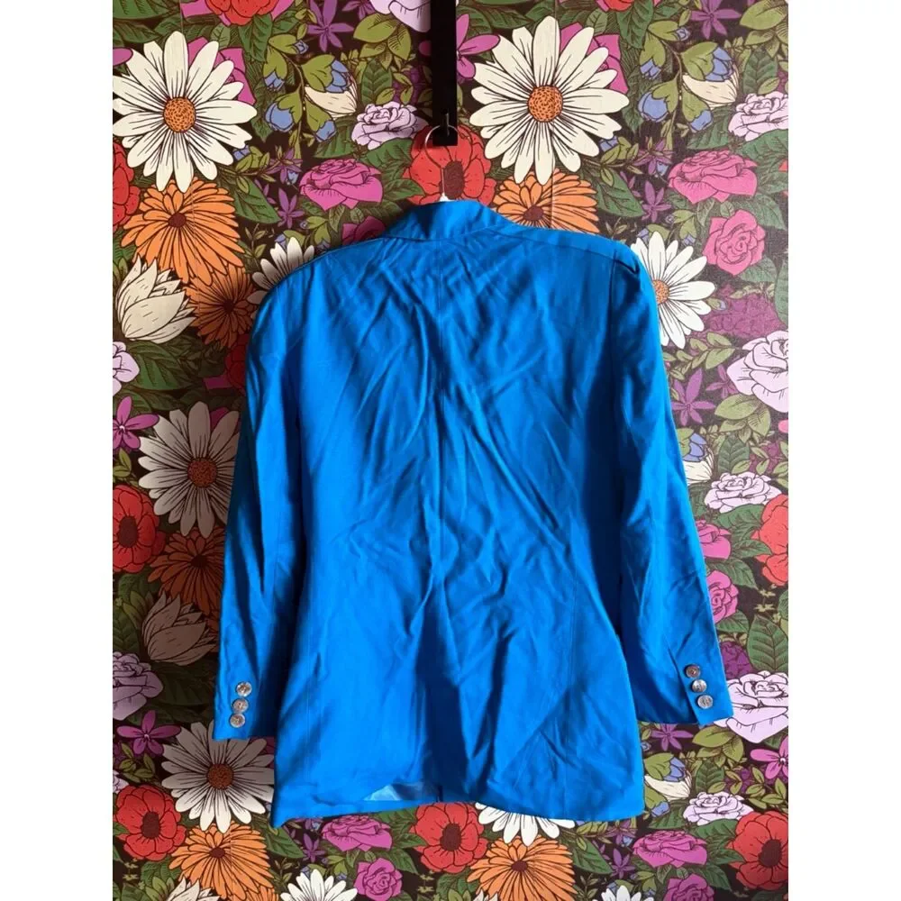 Vintage 80s Christian Dior The Suit Blazer Designer Jacket in Turquoise Blue